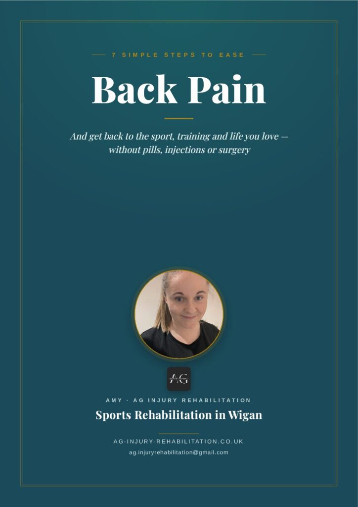 AG Back Pain Guide 7 Simple, Natural Ways to Ease Back Pain — free PDF guide from AG Injury Rehabilitation, Wigan